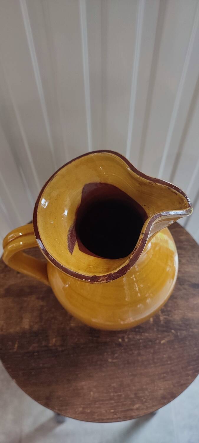 Large vintage enamelled terracotta pitcher