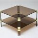 Hollywood Regency coffee table in smoked glass – Modular brass construction