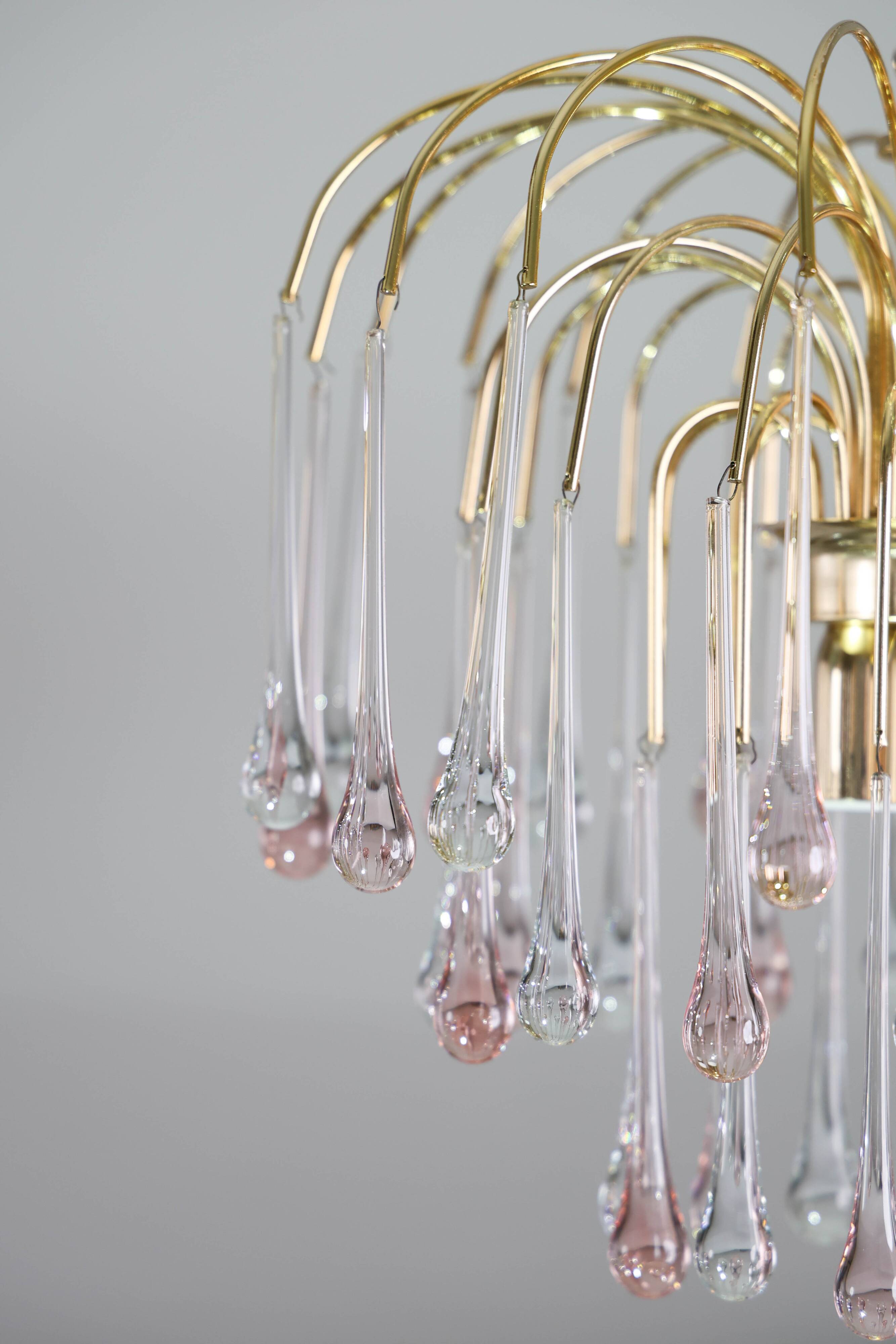 Lady Grace, Chandelier with Pink and Transparent Pendants, Murano Glass, 19