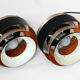 Pair of layered pendant lights in brushed aluminum. Denmark 1960s