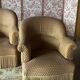 Pair of renovated toad armchairs in beige velvet