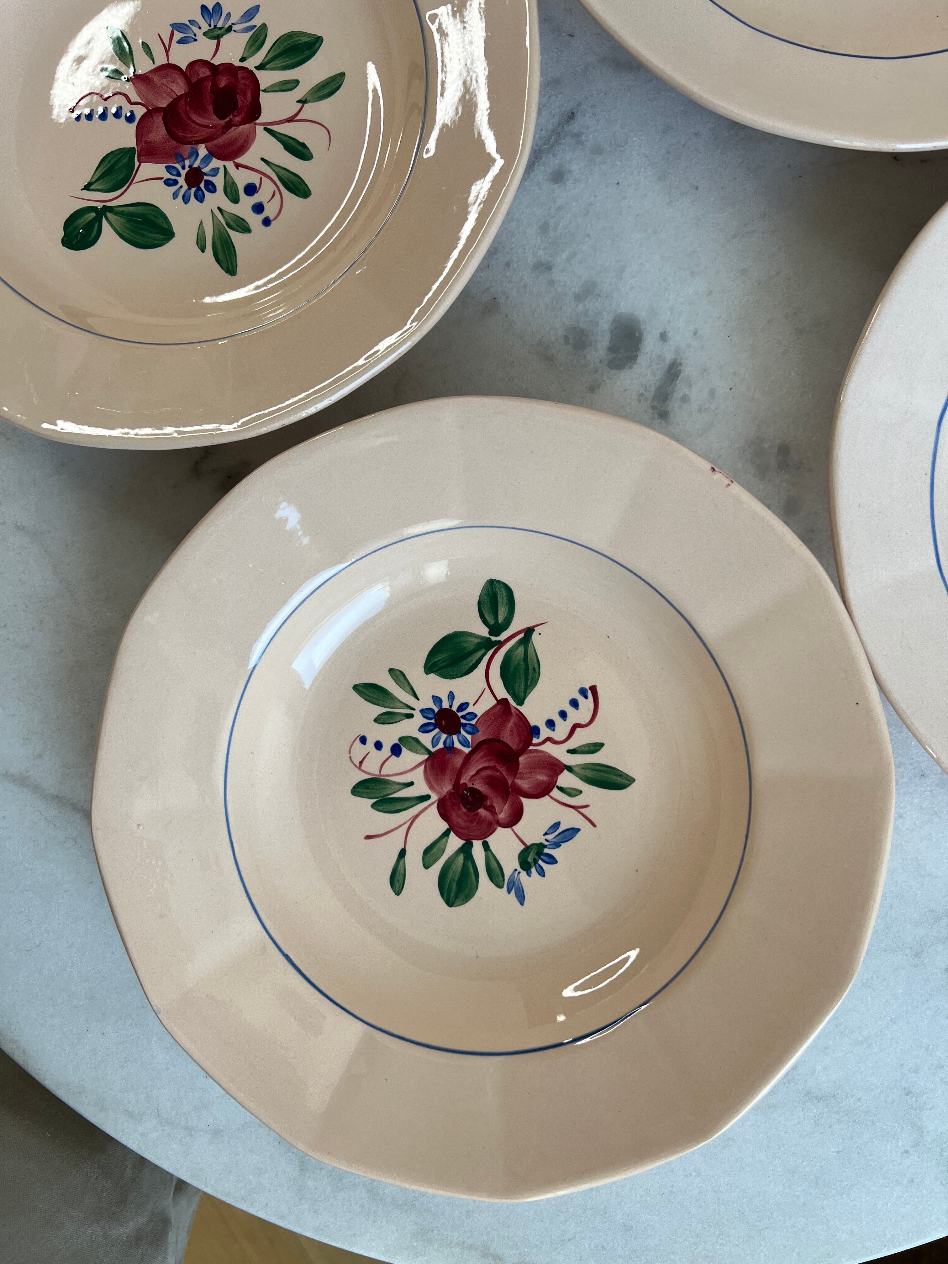 Set of 4 deep plates Sarreguemines Hand-painted