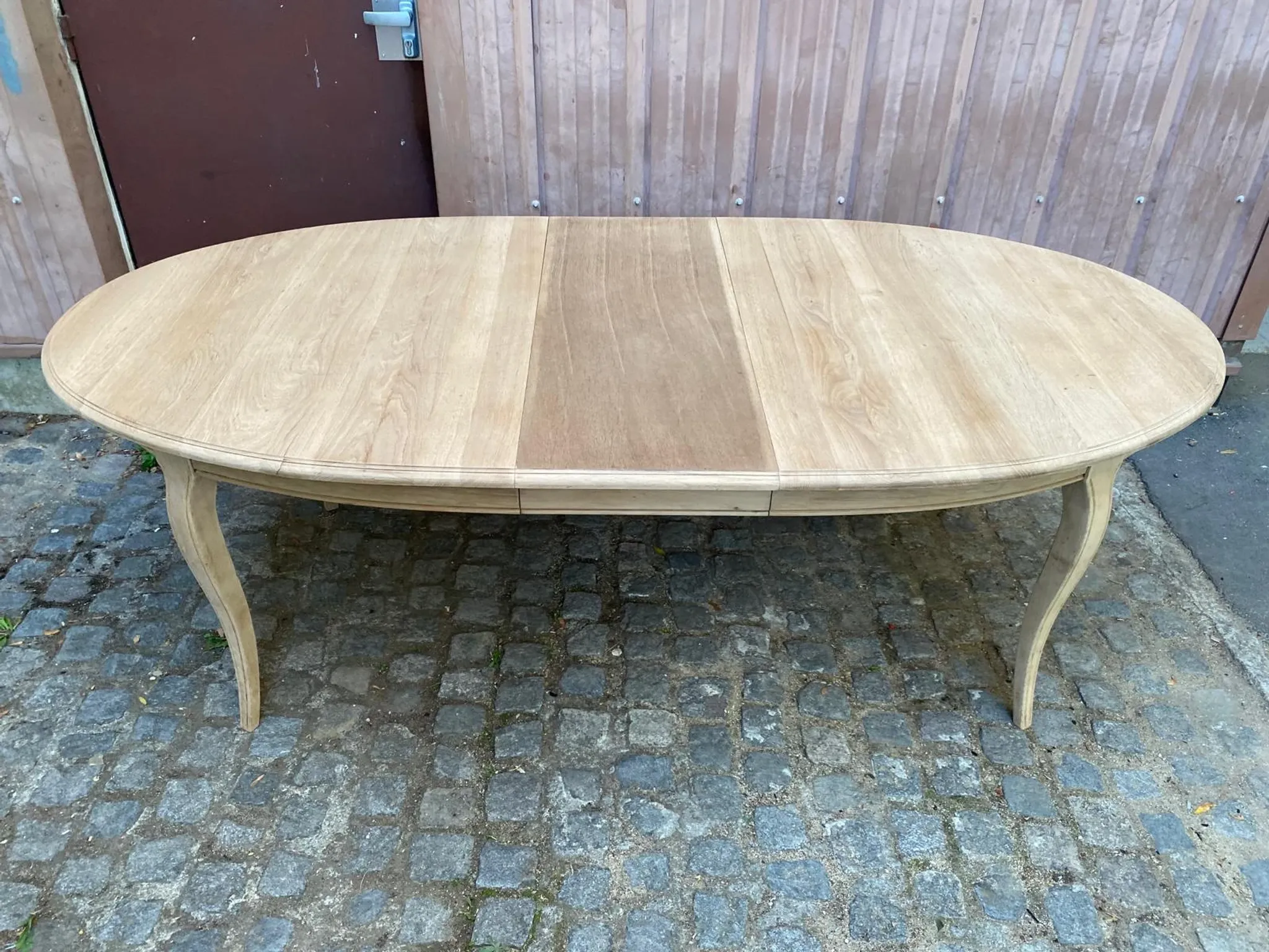Louis XV oval extendable dining table stripped in solid oak 260cm 1970