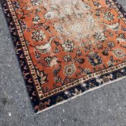 Orange and Blue Handmade Oushak Rug with Flowers
