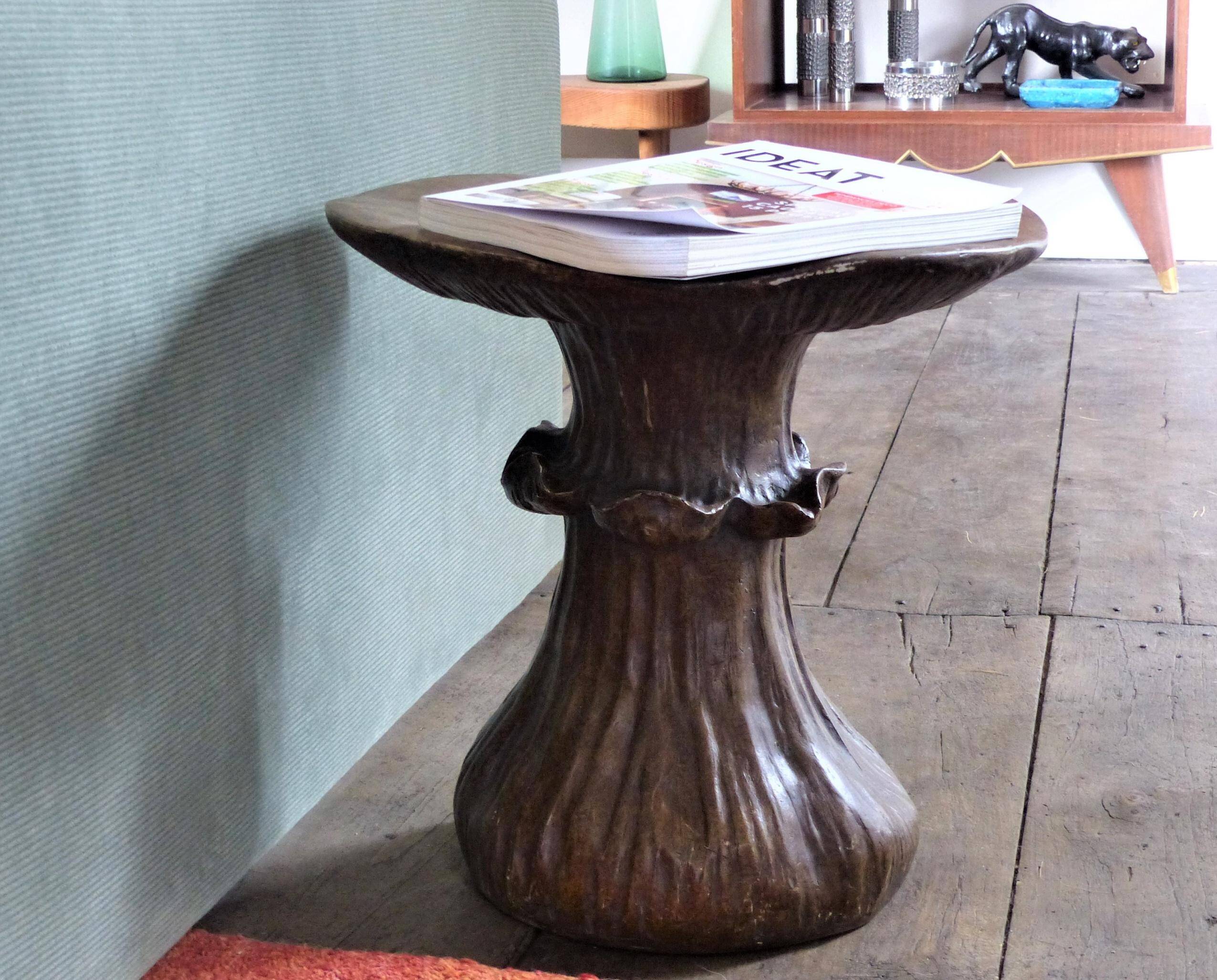 Vintage mushroom table in epoxy resin imitation wood