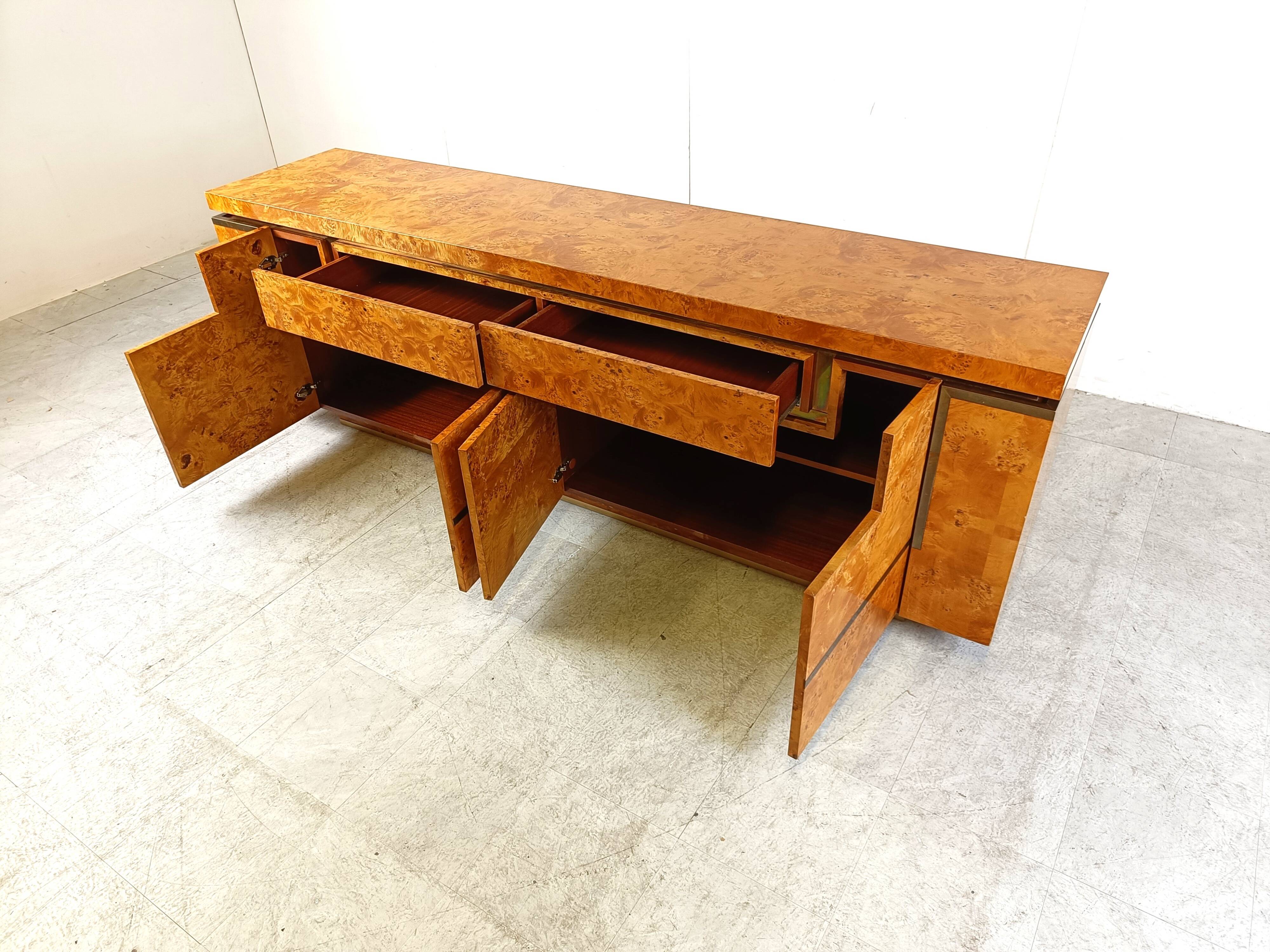 Burl wood credenza by Jean Claude Mahey, 1970s