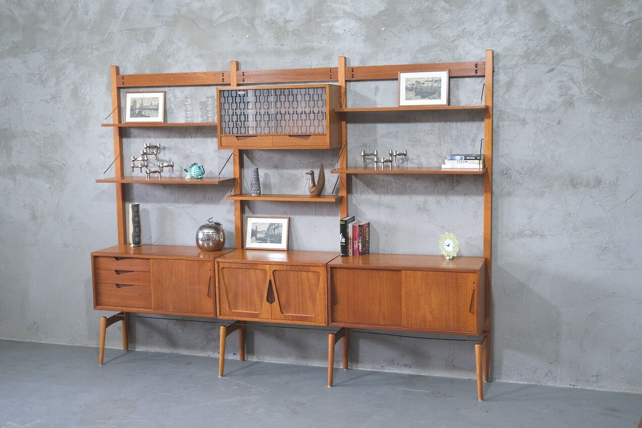 Mid-Century Modular Free Standing  Teak Wall Unit by Kjell Riise for Brodrene Jatogs, Norway, 1960s
