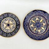 2 enamelled earthenware plates signed HB Quimper • Embroidery or beaded decoration by Pierre Poquet in relief