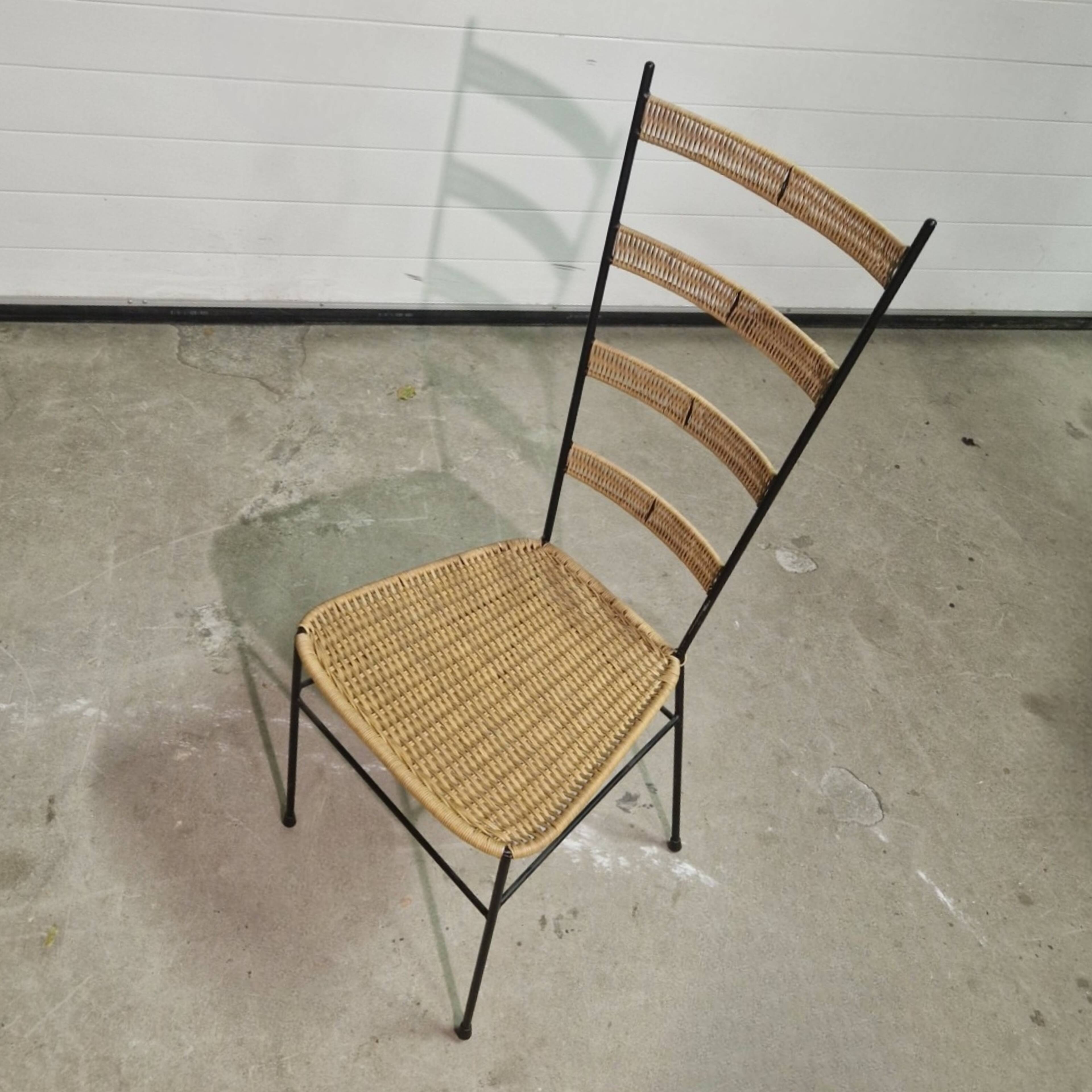 Mid century metal and wicker dining chairs, France 1950s