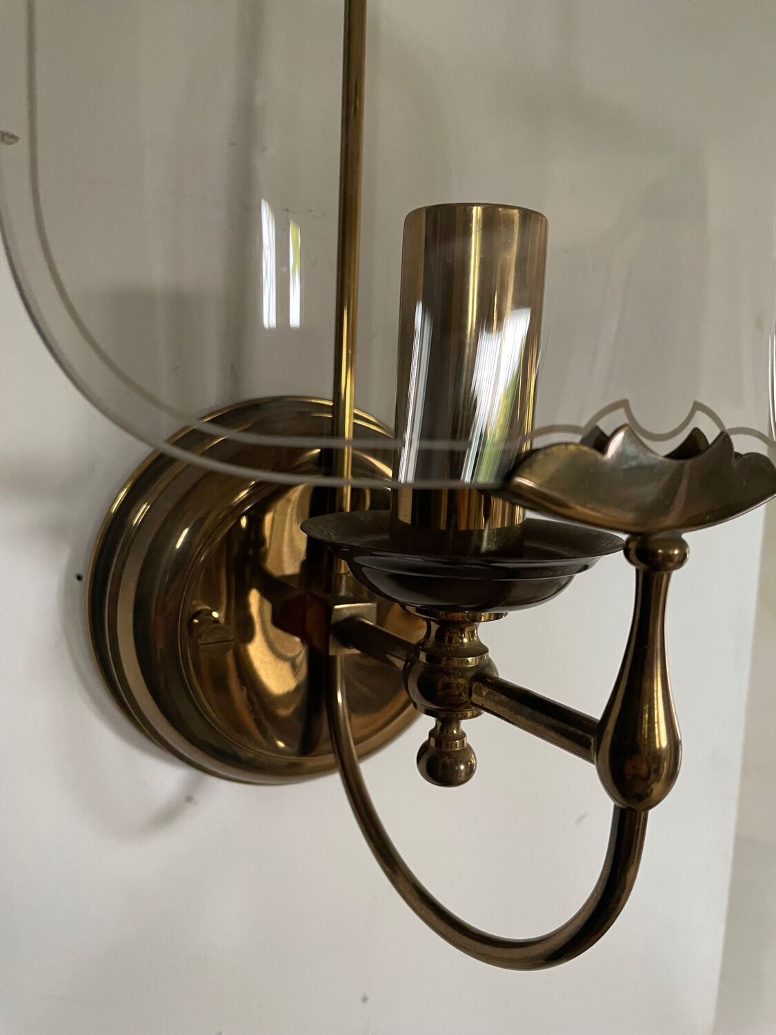 Pair of vintage brass and smoked glass wall lights