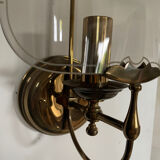 Pair of vintage brass and smoked glass wall lights