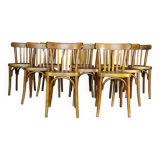 Set of 10 1960s curved wood bistro chairs ready for service