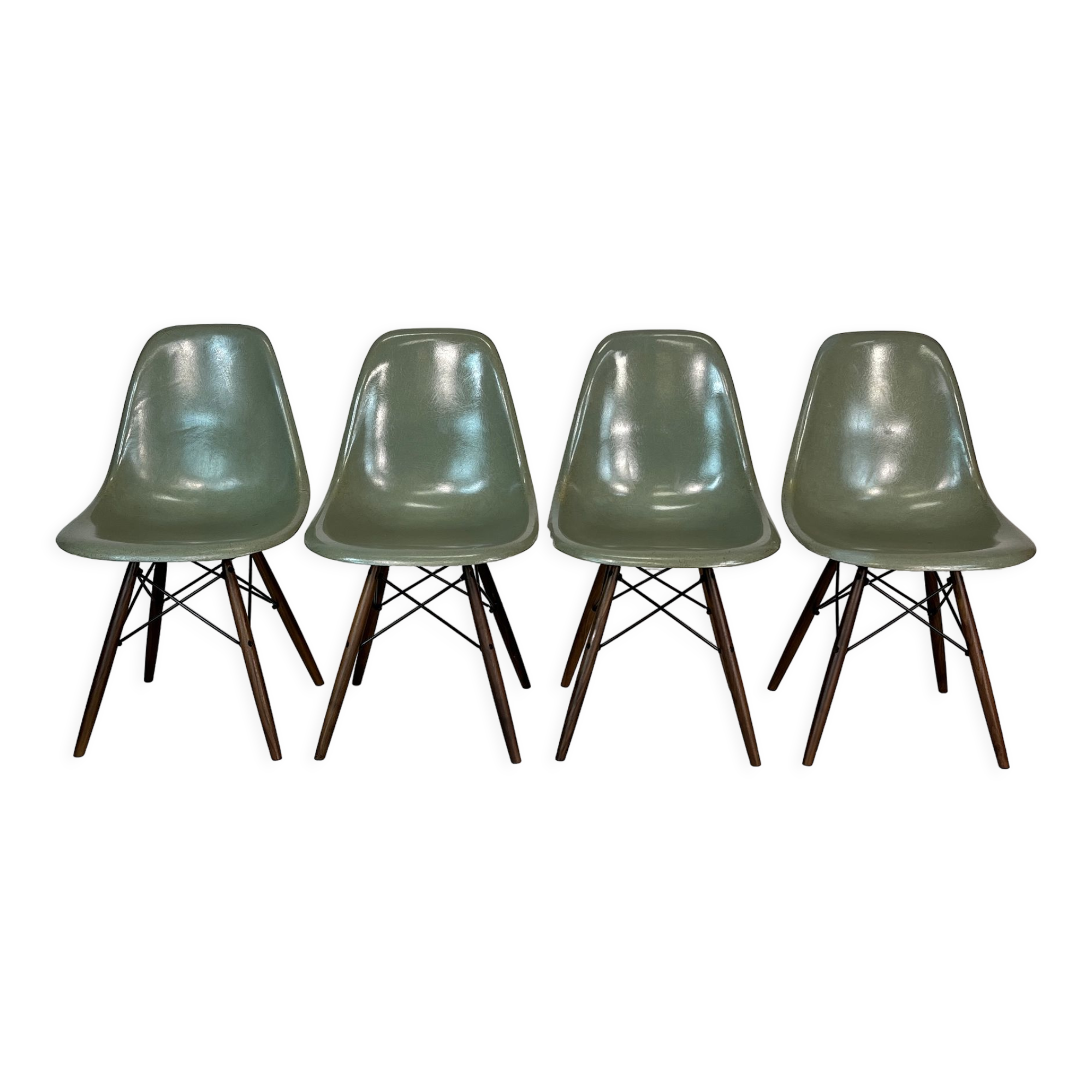 Eames Herman Miller DSW side chairs in seafoam green with imperfections