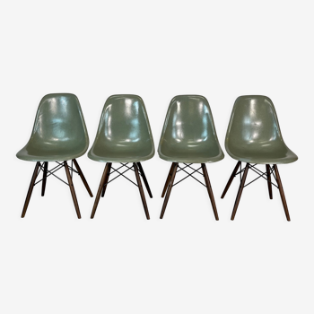 Eames Herman Miller DSW side chairs in seafoam green with imperfections