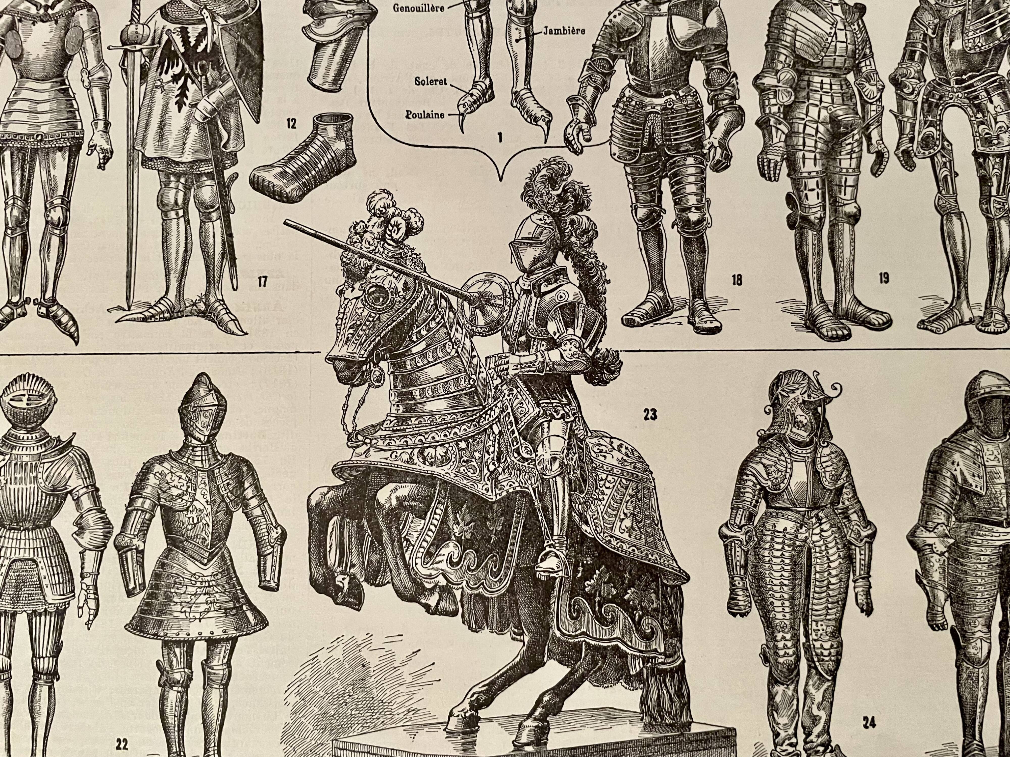 Lithograph on armor and knights - 1920