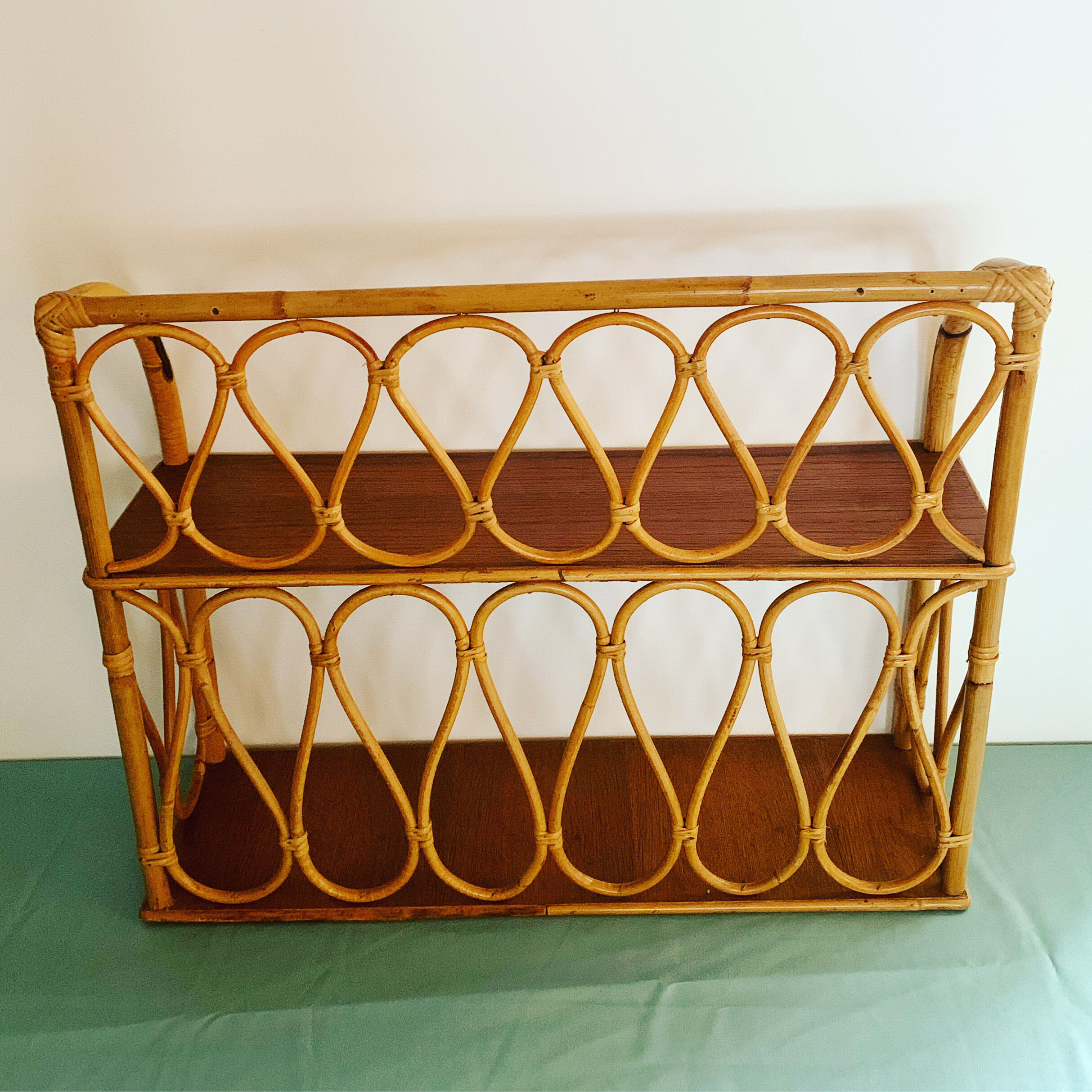 Double rattan wall shelf