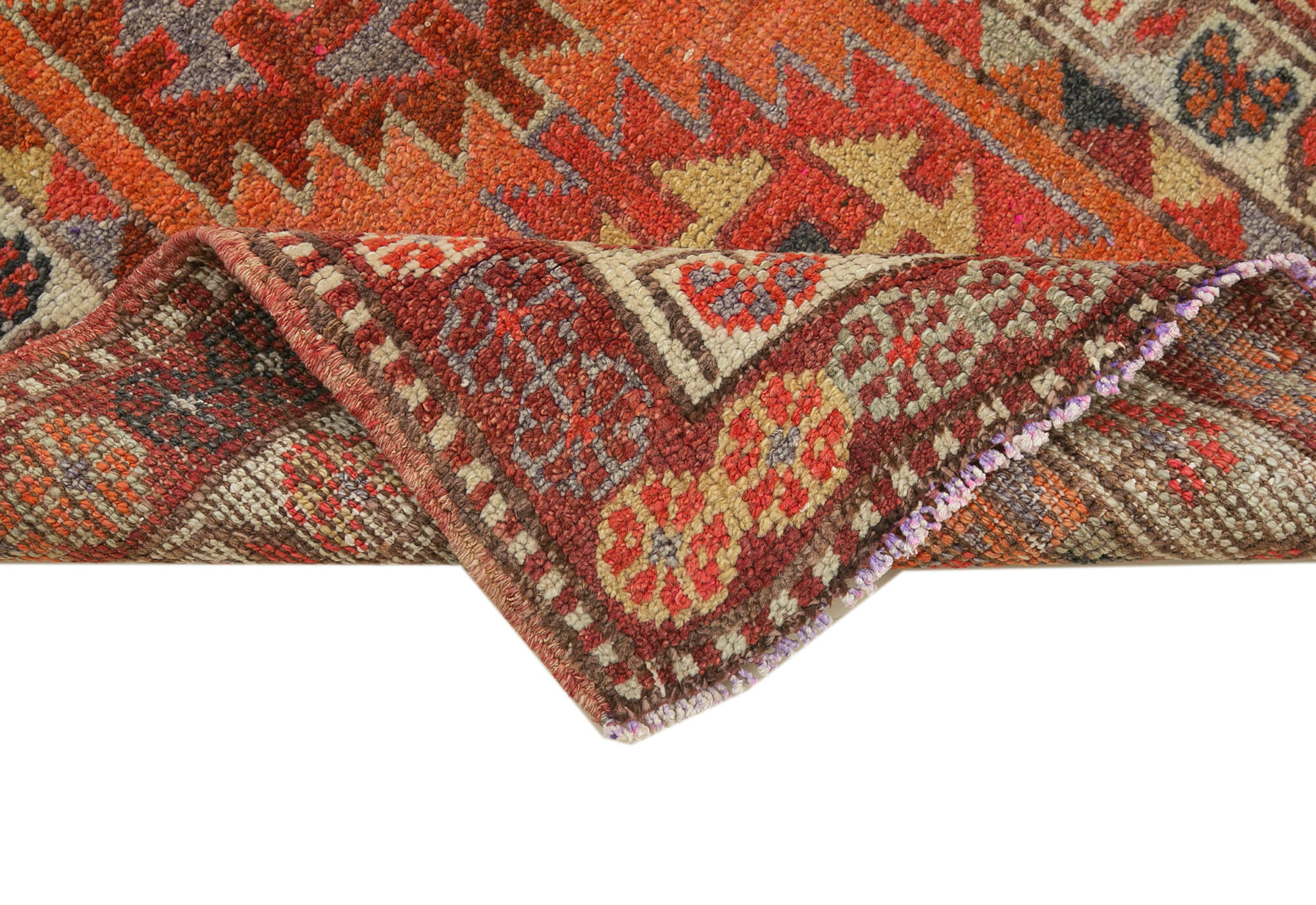 Handwoven rustic anatolian red runner carpet 93 cm x 374 cm