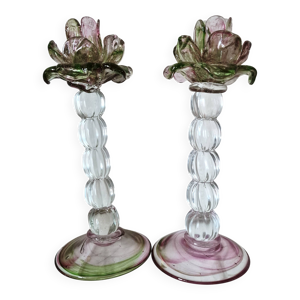 Paire de bougeoirs murano