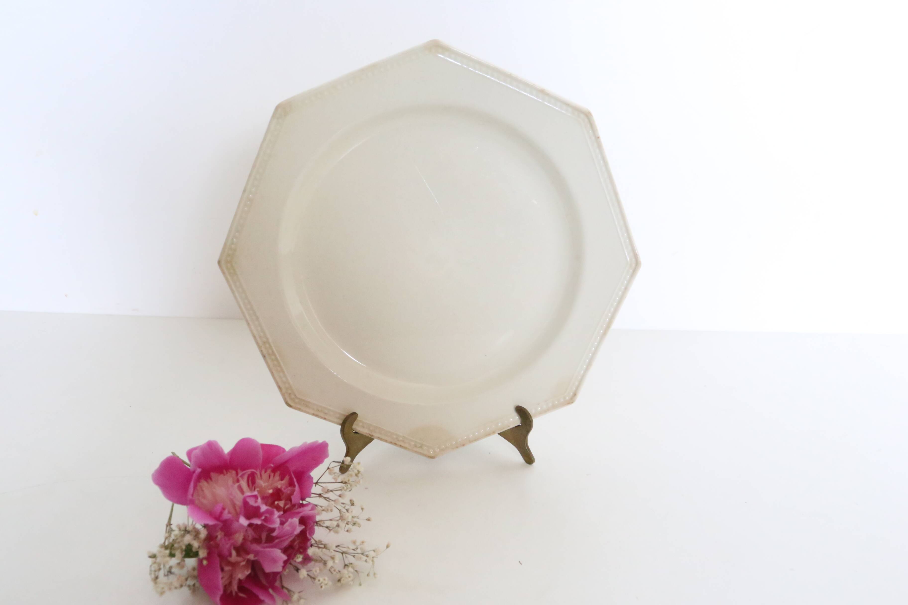 Creil and Montereau plates, 19th century, Perle model, ivory / set of 4