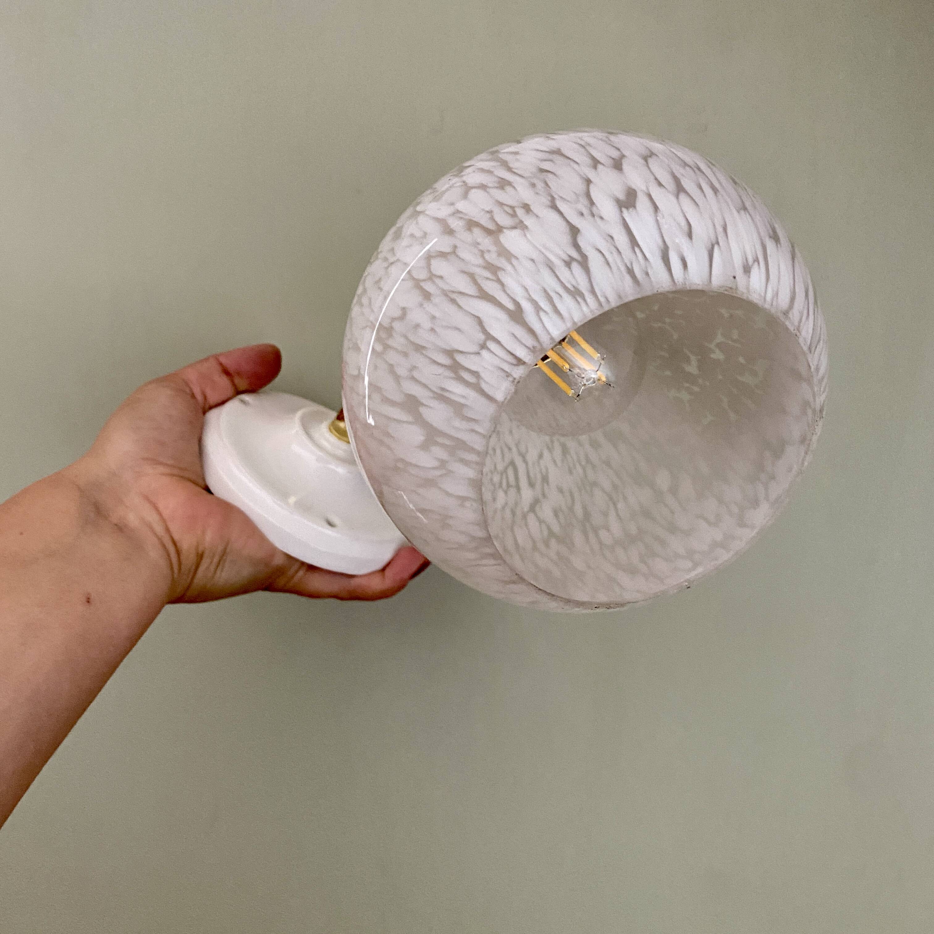 Vintage globe wall lamp in white Clichy glass
