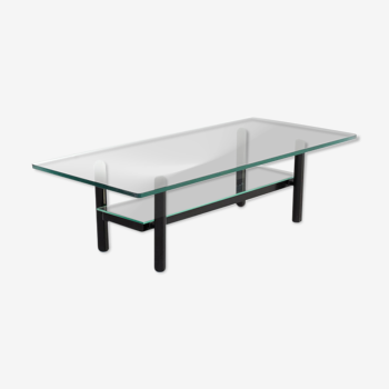 80s solid metal and glass coffee table