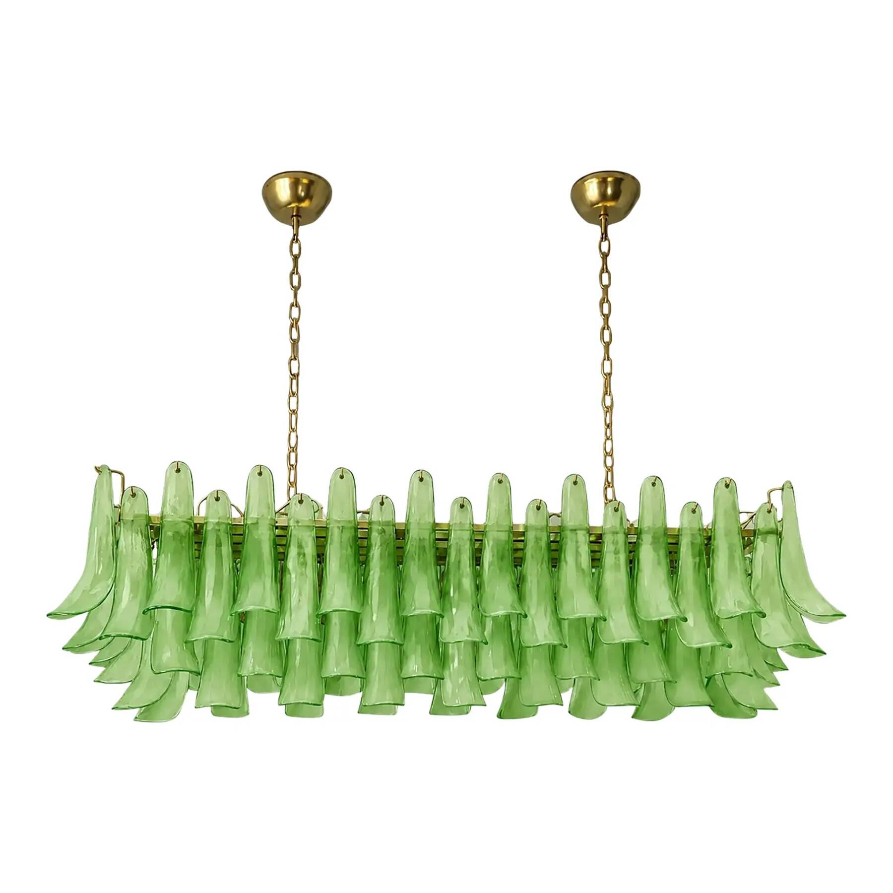 Contemporary Modern Green Frosted "Selle" Murano Glass Rectangular Chandeli