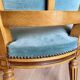 Pair of Louis XVI vintage cabriolet armchairs in duck blue velvet and wood.