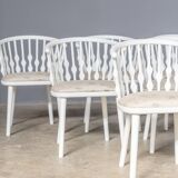Matte white painted beech chair with upholstered seat in fabric 1970