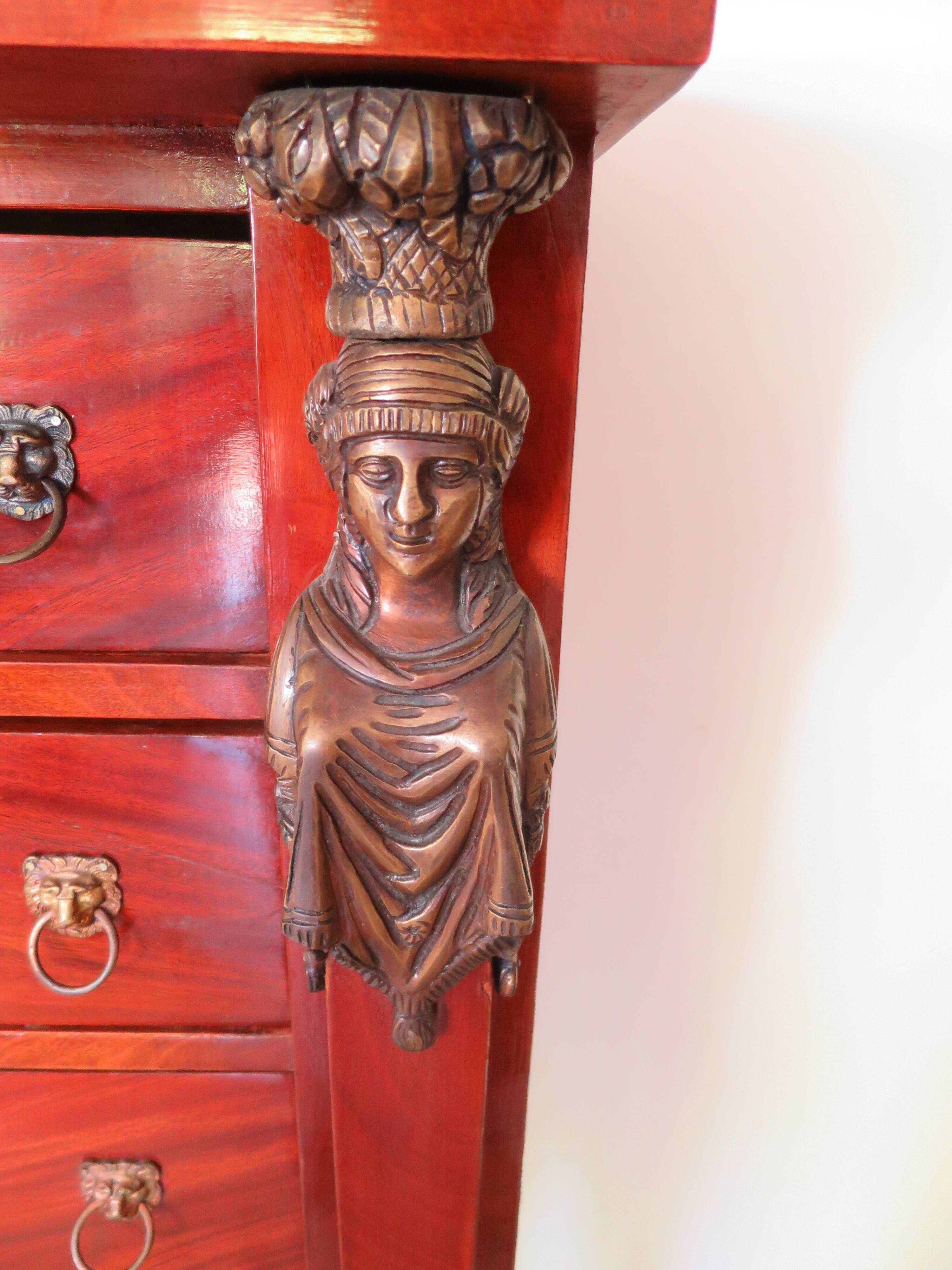 Antique Weekly Planner/Empire Style Commode-Caryatid-Patinated Bronze - 1950
