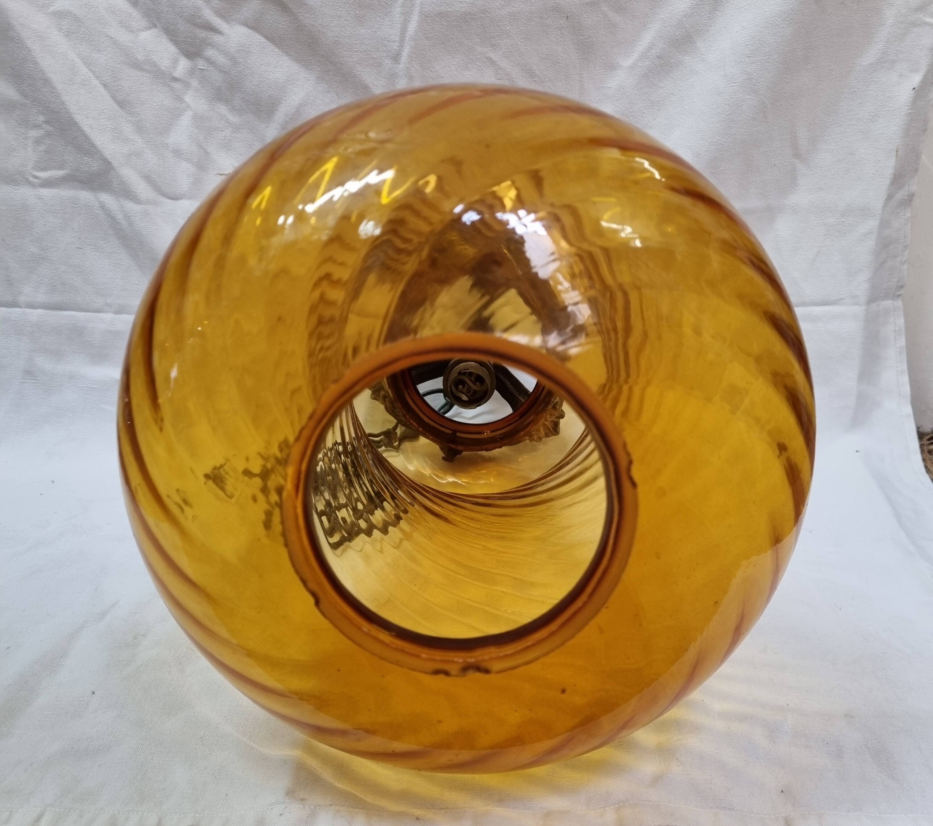 1960 amber glass & bronze pendant light