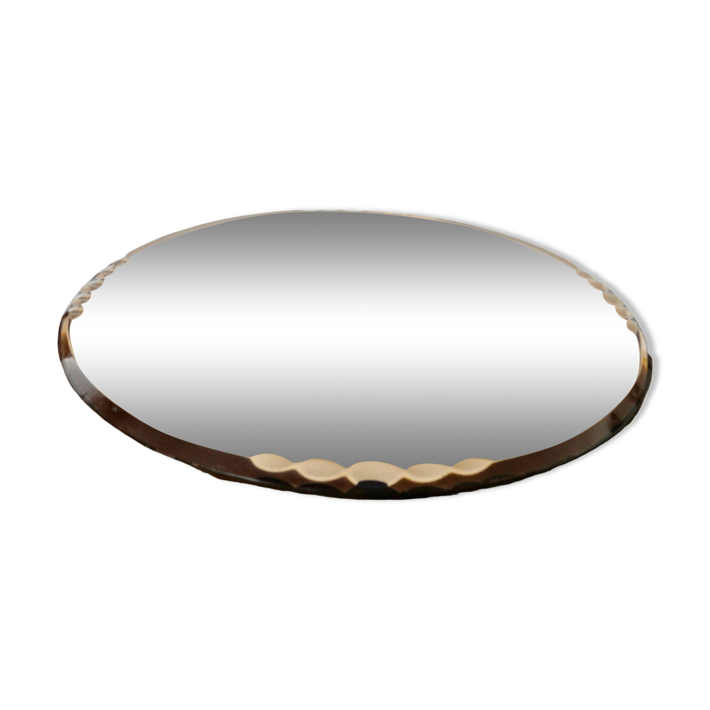 Round beveled amber pink mirror