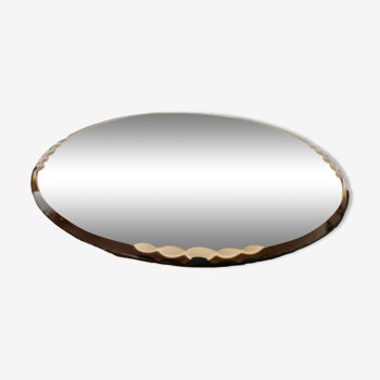 Round beveled amber pink mirror