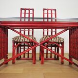 Red bamboo table by Arturo Pozzoli, 1980s, set of 7