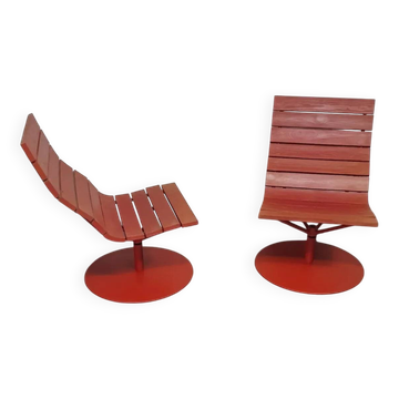 Marcus Arvonen for Ikea (PS 2009) - 2 red Brygga swivel armchairs