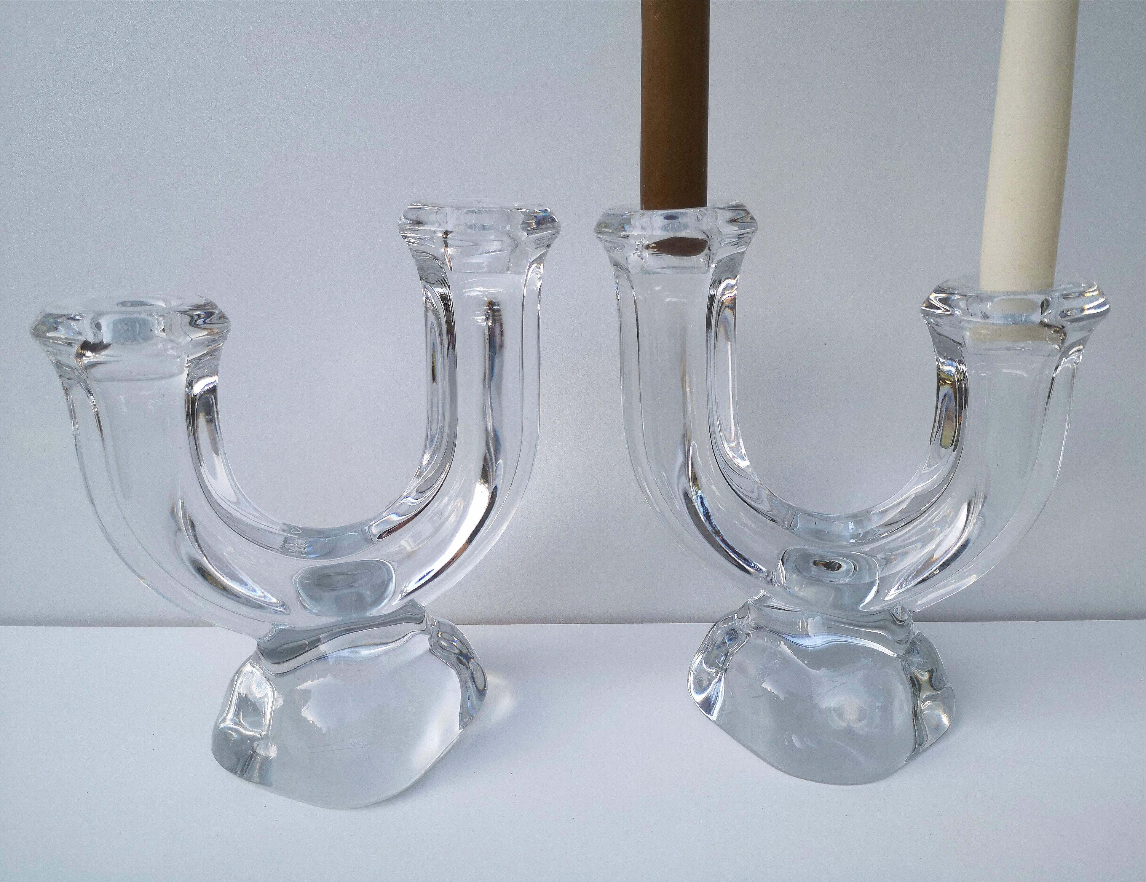 Duo of crystal candle holders