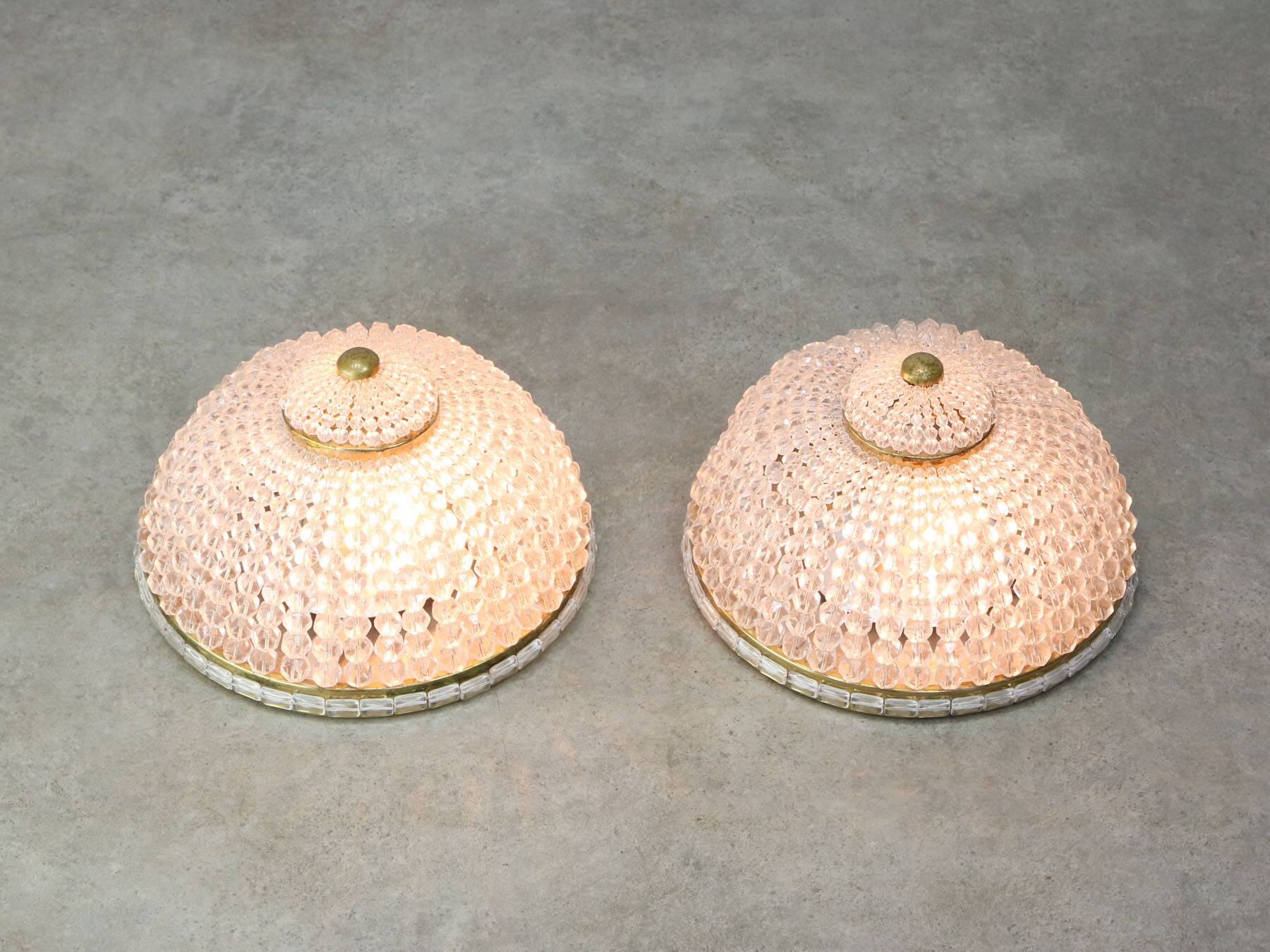 Mid-Century Czech Crystal and Brass Wall Lamp in Brass, 50s, set of 2
