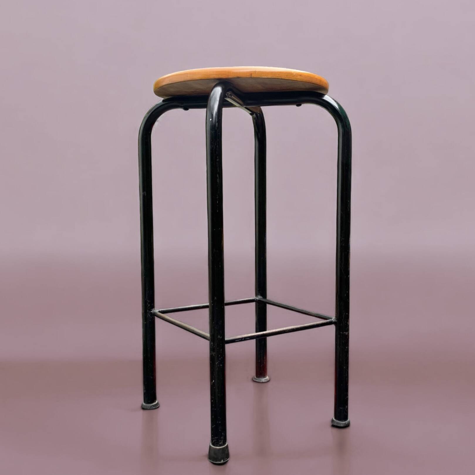 Vintage industrial stool in wood and metal