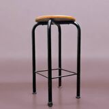 Vintage industrial stool in wood and metal