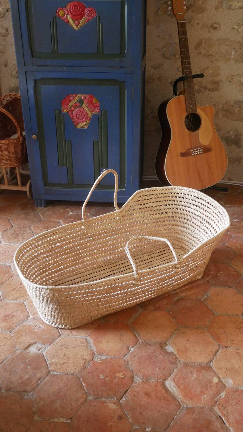 Couffin bébé en osier avec matelas (vintage)