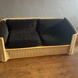 Vintage rattan sofa + 2 armchairs set from the 1970s