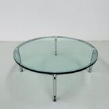 Vintage round glass & steel coffee table by Horst Brüning for Kill International, 1960s