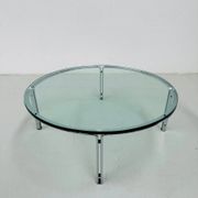 Vintage round glass & steel coffee table by Horst Brüning for Kill International, 1960s