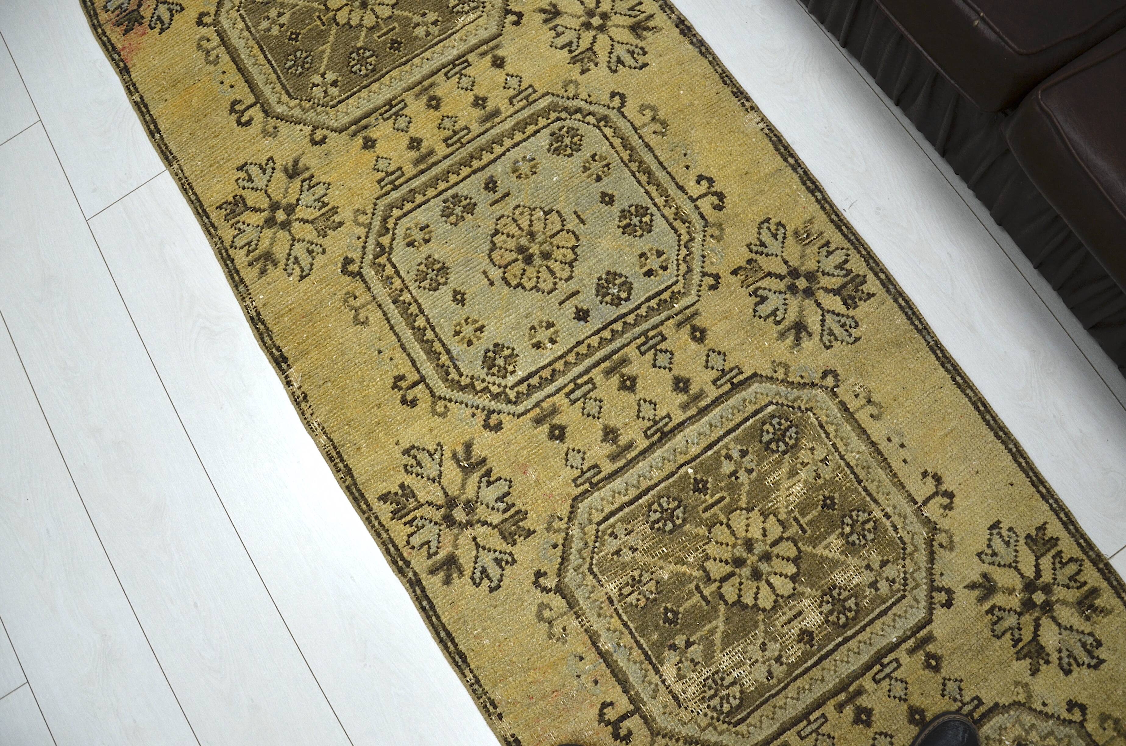Yellow & Brown Turkish Wool Rug sku 2223