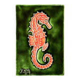 Small glazed ceramic seahorse wall plaque - key ring