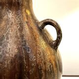 art nouveau brown 'colocynth' vase with three handles, roger guerin