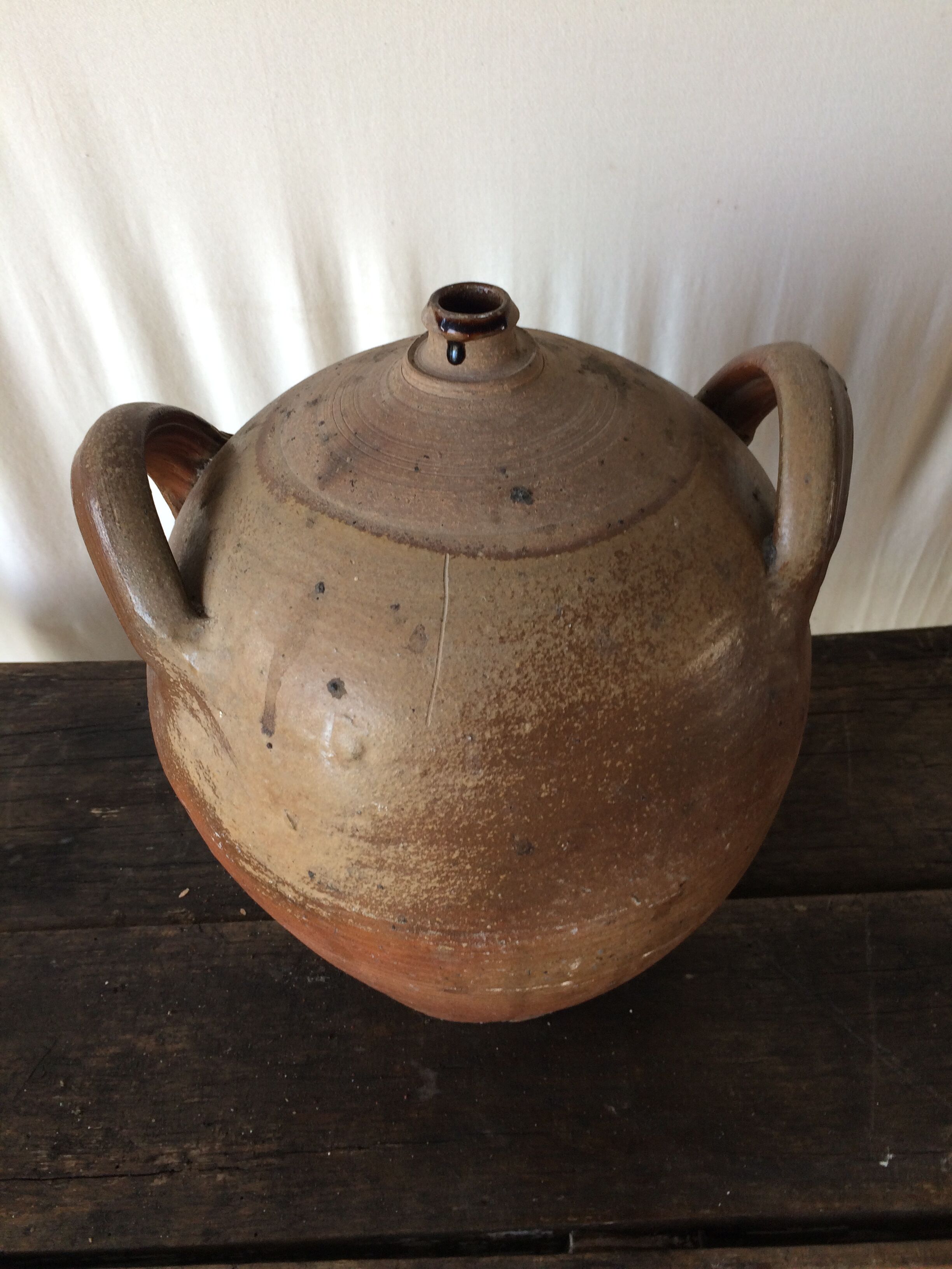 Terracotta jar with double handle vintage kitchen decoration