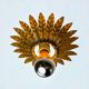 Spanish sunburst flush mount light fixture in gilt iron, circa 1960s