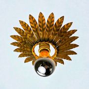 Spanish sunburst flush mount light fixture in gilt iron, circa 1960s