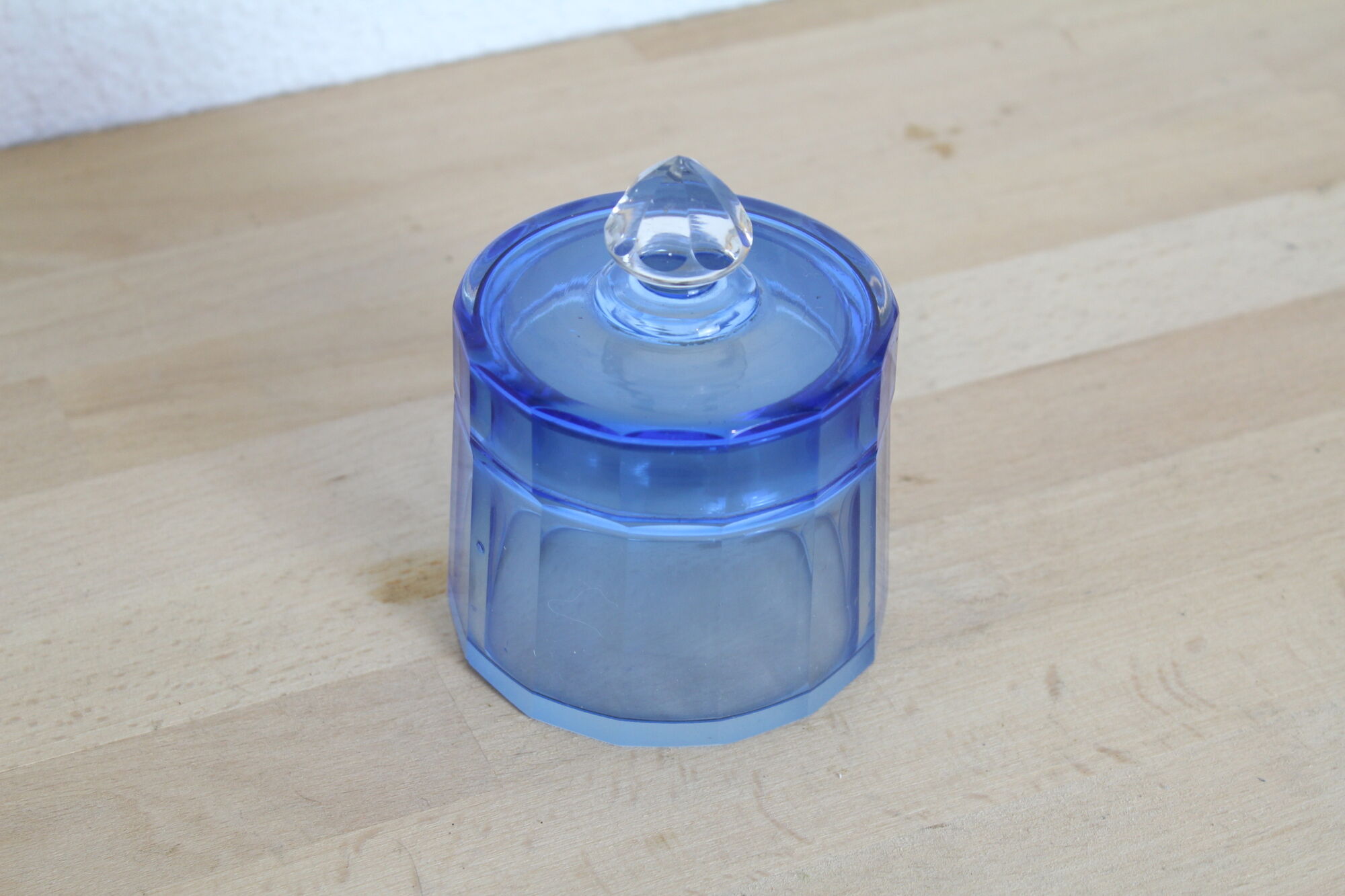 Blue Bohemian crystal toilet jar bottle, glass