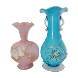 Set of two vases of Murano flowers in relief